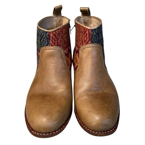 Teysha Handmade Guatemalan Leather Textile Embroidered Ankle Boot Guatemala 8.5 - Picture 2 of 9